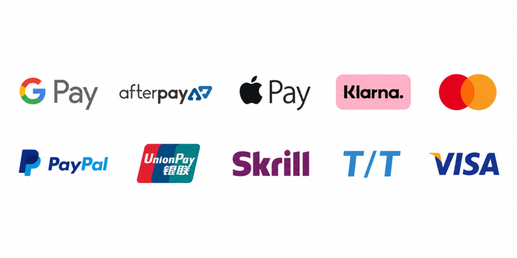 All supported global payment methods logo banner for disposable vape wholesale checkout