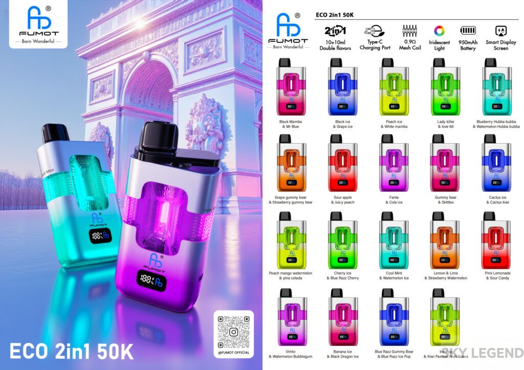 FUMOT-ECO-2IN1-50000-PUFF wholesale disposable vape with flavor switching and best dual-flavor disposable vape