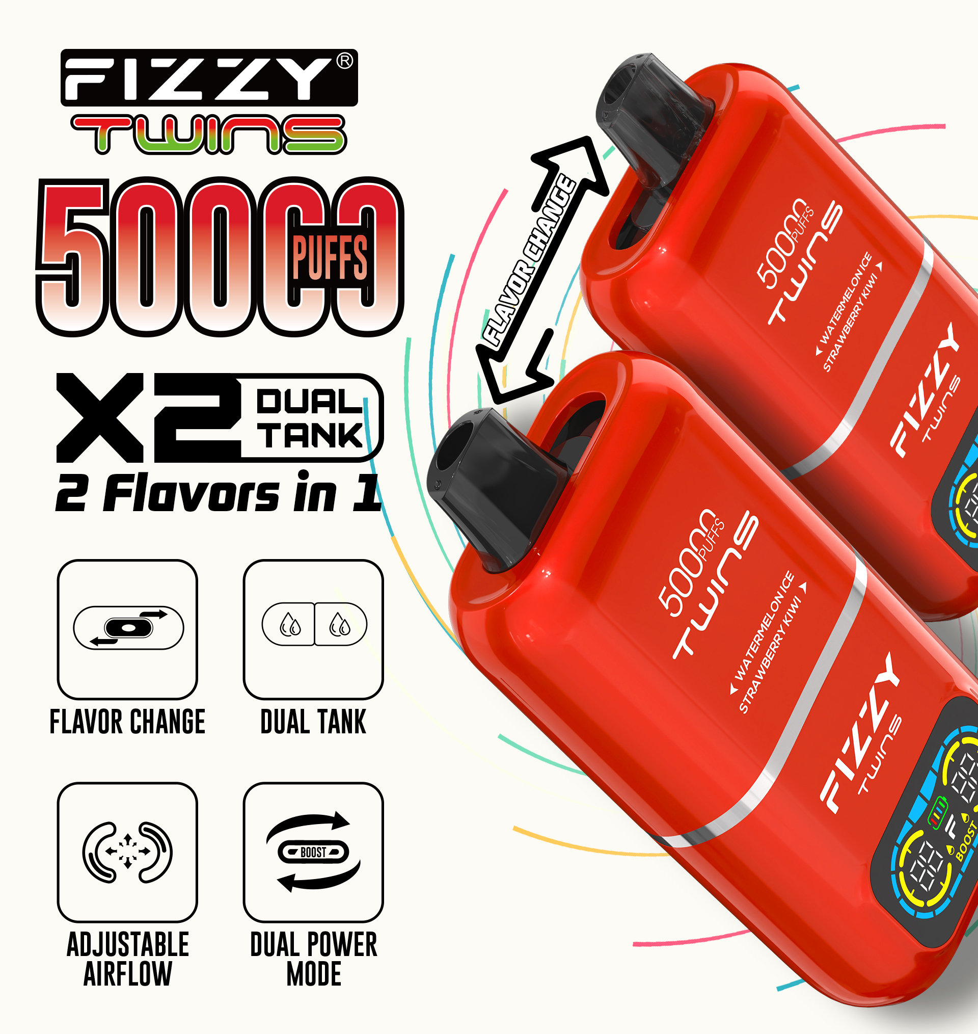 Fizzy Twins 50K Disposable Vape Main Body Front wholesale disposable vapes front view